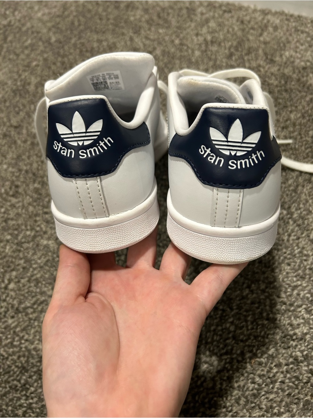 adidas White Sneakers with Navy Heel Tab - Women's Stan Smith collab - Picture 2 of 9